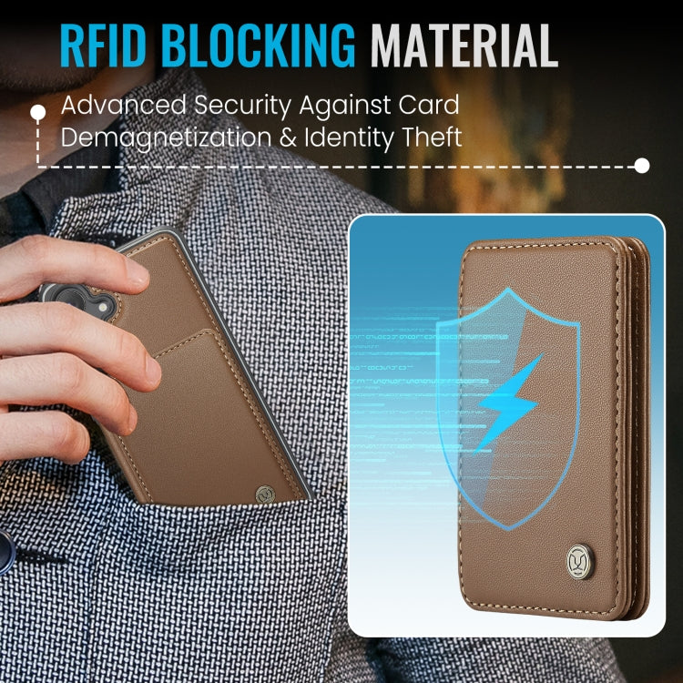 For Samsung Galaxy S24 FE 5G JEEHOOD J05 Business Magnetic Style RFID Leather Phone Case(Brown)