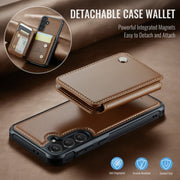 For Samsung Galaxy S24 FE 5G JEEHOOD J05 Business Magnetic Style RFID Leather Phone Case(Brown)