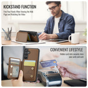 For Samsung Galaxy S24 FE 5G JEEHOOD J05 Business Magnetic Style RFID Leather Phone Case(Brown)