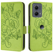 For Motorola Edge 5G 2024 Embossed Rose RFID Anti-theft Leather Phone Case(Green)