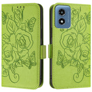 For Motorola Moto G Play 4G 2024 Embossed Rose RFID Anti-theft Leather Phone Case(Green)