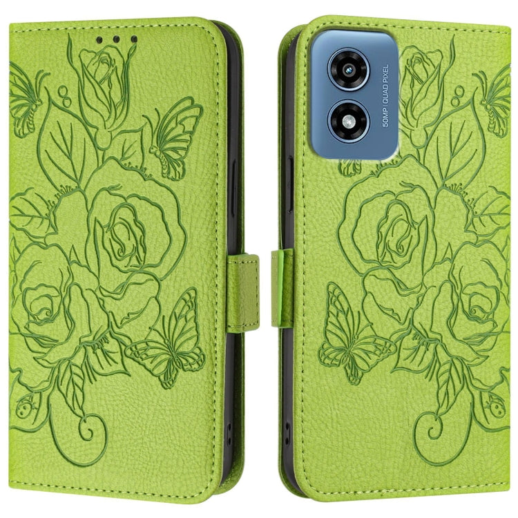 For Motorola Moto G Play 5G / G 5G 2024 Embossed Rose RFID Anti-theft Leather Phone Case(Green)