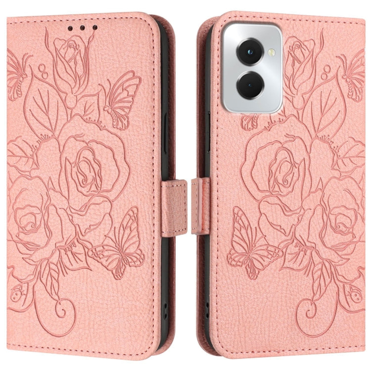 For Motorola Moto G Power 5G 2024 Embossed Rose RFID Anti-theft Leather Phone Case(Pink)