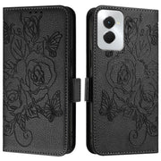 For Motorola Moto G Power 5G 2024 Embossed Rose RFID Anti-theft Leather Phone Case(Black)