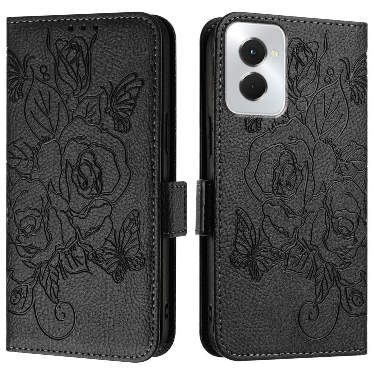 For Motorola Moto G Power 5G 2024 Embossed Rose RFID Anti-theft Leather Phone Case(Black)