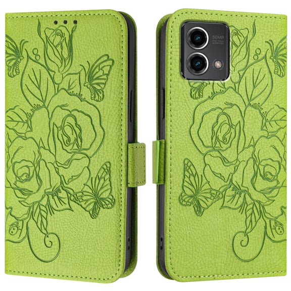 For Motorola Moto G Stylus 5G 2024 Embossed Rose RFID Anti-theft Leather Phone Case(Green)