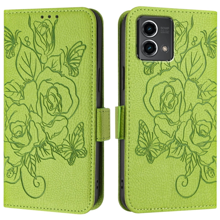 For Motorola Moto G Stylus 5G 2024 Embossed Rose RFID Anti-theft Leather Phone Case(Green)