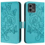 For Motorola Moto G Stylus 5G 2024 Embossed Rose RFID Anti-theft Leather Phone Case(Light Blue)