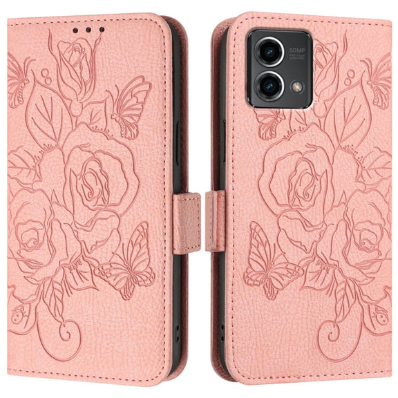 For Motorola Moto G Stylus 5G 2024 Embossed Rose RFID Anti-theft Leather Phone Case(Pink)