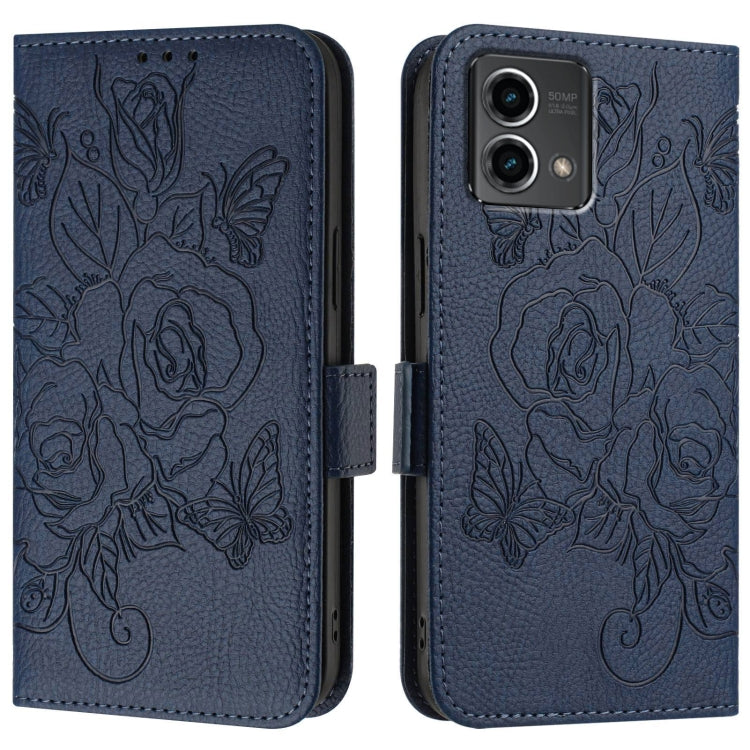 For Motorola Moto G Stylus 5G 2024 Embossed Rose RFID Anti-theft Leather Phone Case(Dark Blue) - Motorola Cases by PMC Jewellery | Online Shopping South Africa | PMC Jewellery | Buy Now Pay Later Mobicred