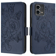 For Motorola Moto G Stylus 5G 2024 Embossed Rose RFID Anti-theft Leather Phone Case(Dark Blue)