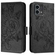 For Motorola Moto G Stylus 5G 2024 Embossed Rose RFID Anti-theft Leather Phone Case(Black)