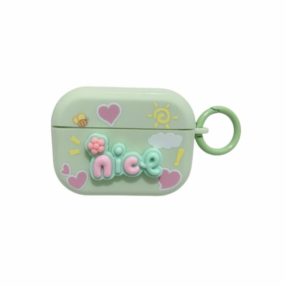 For AirPods Pro 2 Fresh 3D Text Skin Feel Earbuds Box PC Case(Green)