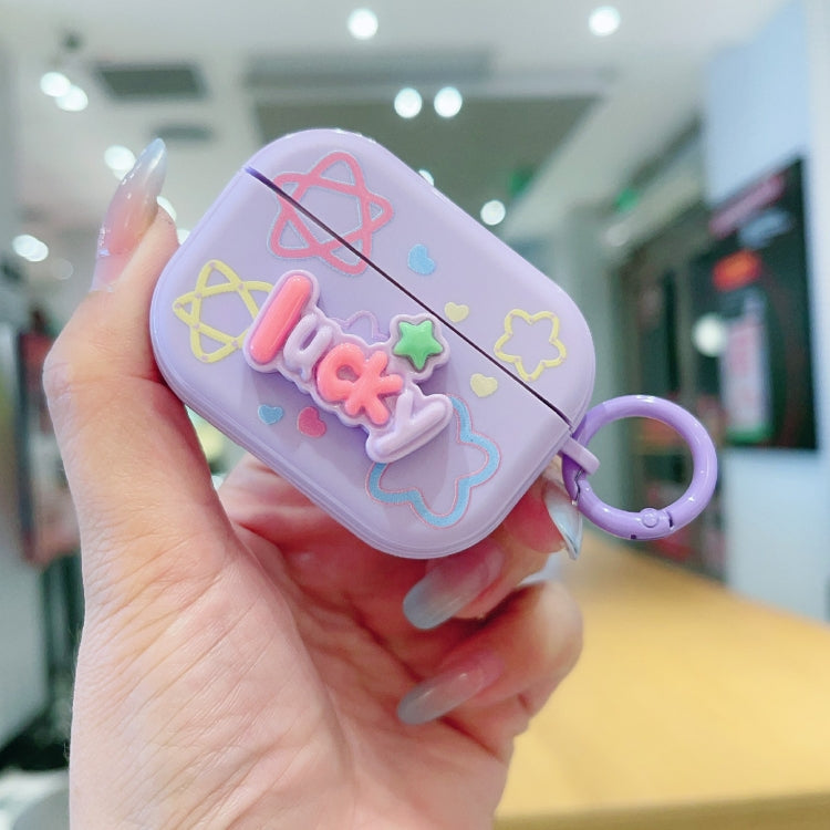 For AirPods Pro 2 Fresh 3D Text Skin Feel Earbuds Box PC Case(Purple)