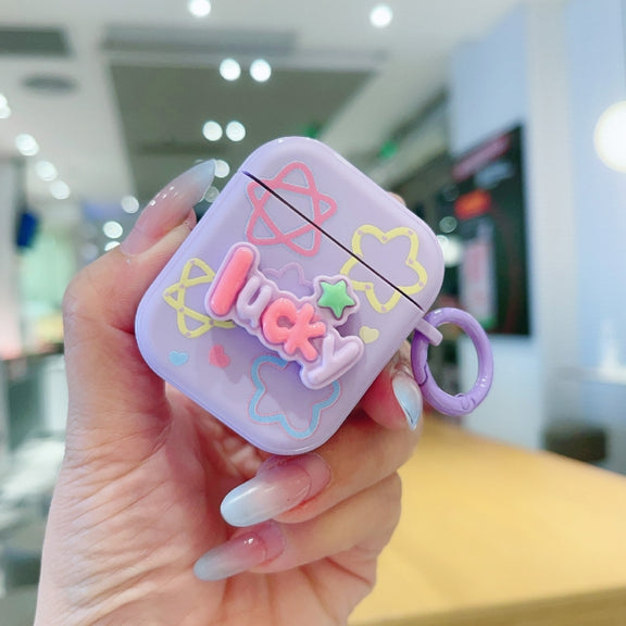 For AirPods 2 / 1 Fresh 3D Text Skin Feel Earbuds Box PC Case(Purple)