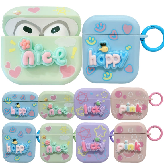 For AirPods Pro 2 Fresh 3D Text Skin Feel Earbuds Box PC Case(Blue)