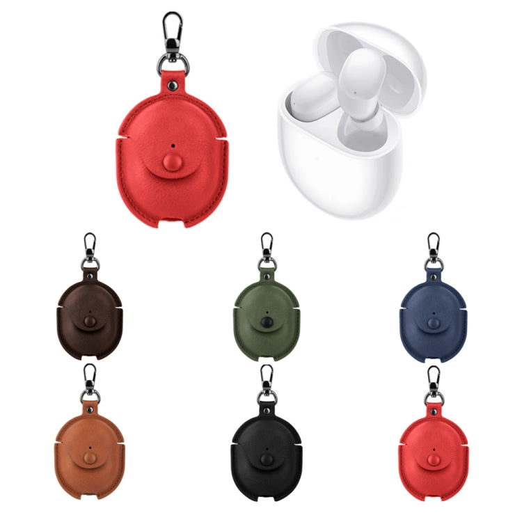 For Redmi Buds 4 Business Leather Earphone Protective Case with Hook(Red) - free shipping - PMC Jewellery - Order now!