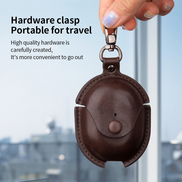 For Redmi Buds 4 Business Leather Earphone Protective Case with Hook(Light Brown)