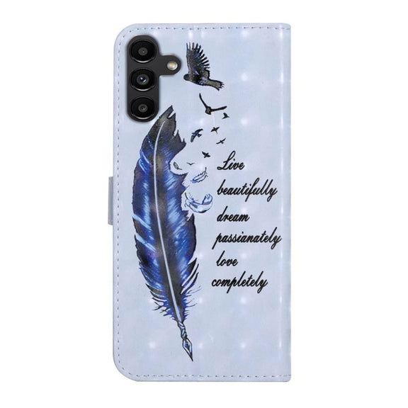 For Samsung Galaxy S25 5G Oil Embossed 3D Drawing Leather Phone Case(Blue Feather)
