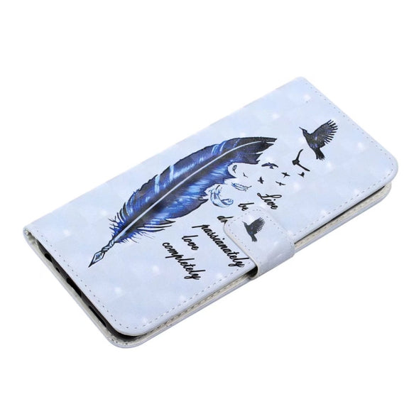 For Samsung Galaxy S25 5G Oil Embossed 3D Drawing Leather Phone Case(Blue Feather)