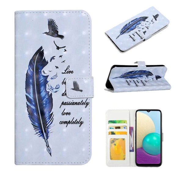 For Samsung Galaxy S25 5G Oil Embossed 3D Drawing Leather Phone Case(Blue Feather)