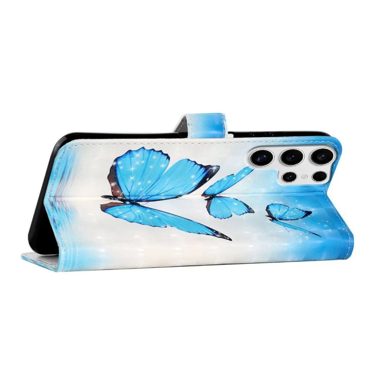 For Samsung Galaxy S25 Ultra 5G Oil Embossed 3D Drawing Leather Phone Case(3 Butterflies)