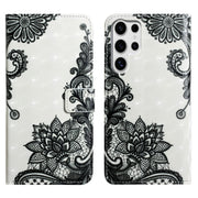 For Samsung Galaxy S25 Ultra 5G Oil Embossed 3D Drawing Leather Phone Case(Lace Flower)
