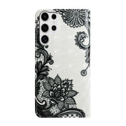 For Samsung Galaxy S25 Ultra 5G Oil Embossed 3D Drawing Leather Phone Case(Lace Flower)