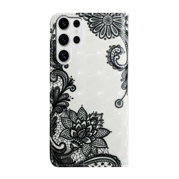 For Samsung Galaxy S25 Ultra 5G Oil Embossed 3D Drawing Leather Phone Case(Lace Flower)