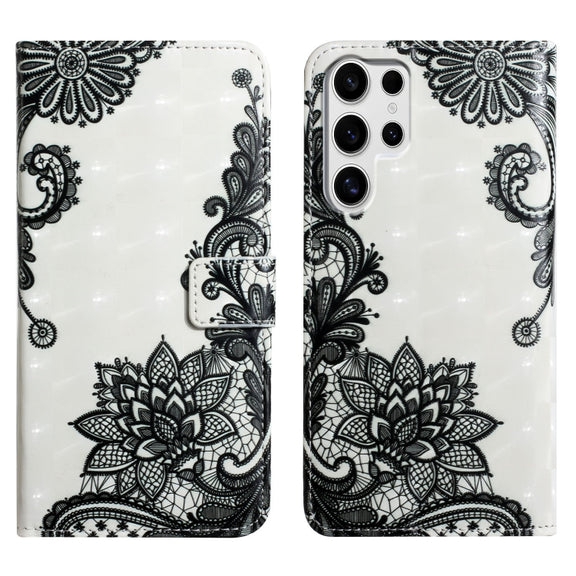 For Samsung Galaxy S25 Ultra 5G Oil Embossed 3D Drawing Leather Phone Case(Lace Flower)