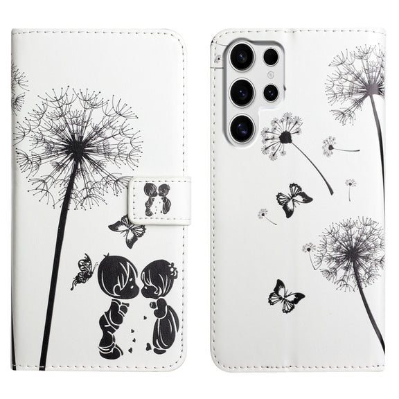 For Samsung Galaxy S25 Ultra 5G Oil Embossed 3D Drawing Leather Phone Case(Couple Dandelion)