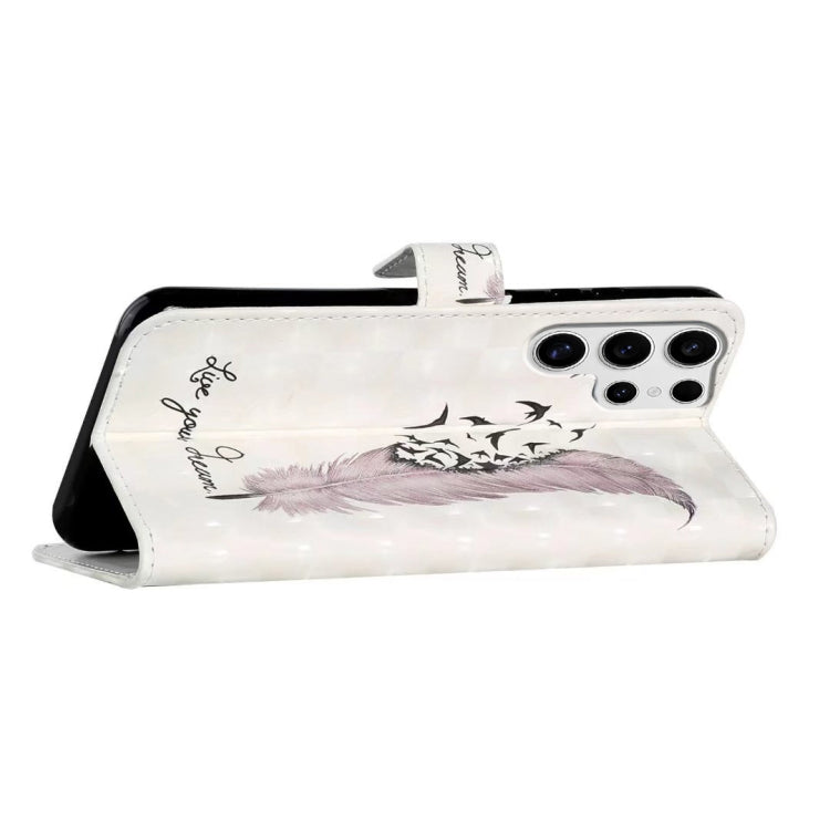 For Samsung Galaxy S25 Ultra 5G Oil Embossed 3D Drawing Leather Phone Case(Feather)