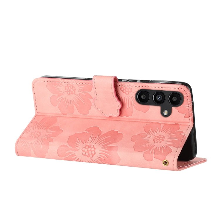 For Samsung Galaxy S25 5G Flower Embossing Pattern Leather Phone Case(Pink)