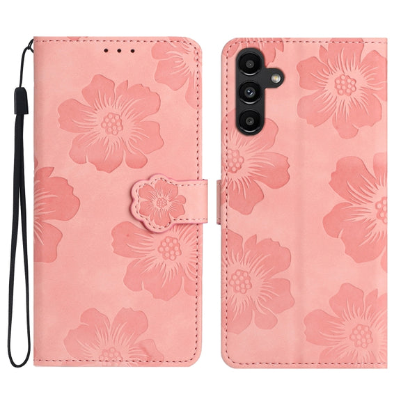For Samsung Galaxy S25 5G Flower Embossing Pattern Leather Phone Case(Pink)