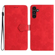 For Samsung Galaxy S25 5G Flower Embossing Pattern Leather Phone Case(Red)