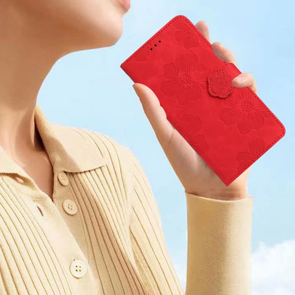 For Samsung Galaxy S25 5G Flower Embossing Pattern Leather Phone Case(Red)