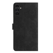 For Samsung Galaxy S25 5G Flower Embossing Pattern Leather Phone Case(Black)