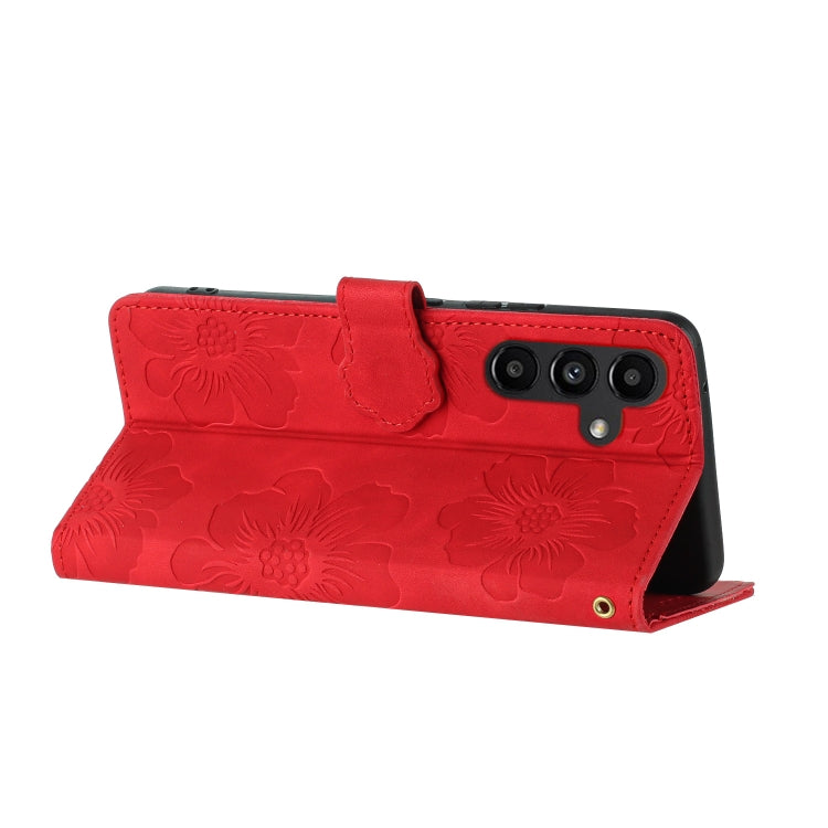 For Samsung Galaxy S25+ 5G Flower Embossing Pattern Leather Phone Case(Red) - Galaxy S25+ 5G Cases by PMC Jewellery | Online Shopping South Africa | PMC Jewellery | Buy Now Pay Later Mobicred