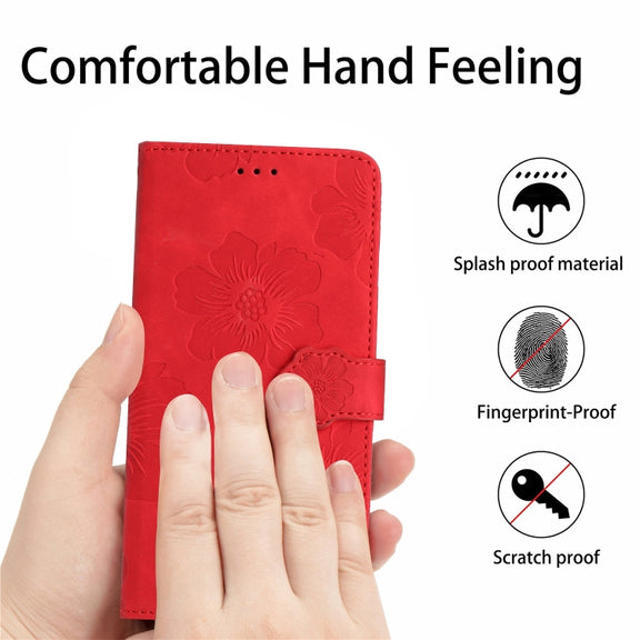For Samsung Galaxy S25 Ultra 5G Flower Embossing Pattern Leather Phone Case(Red)