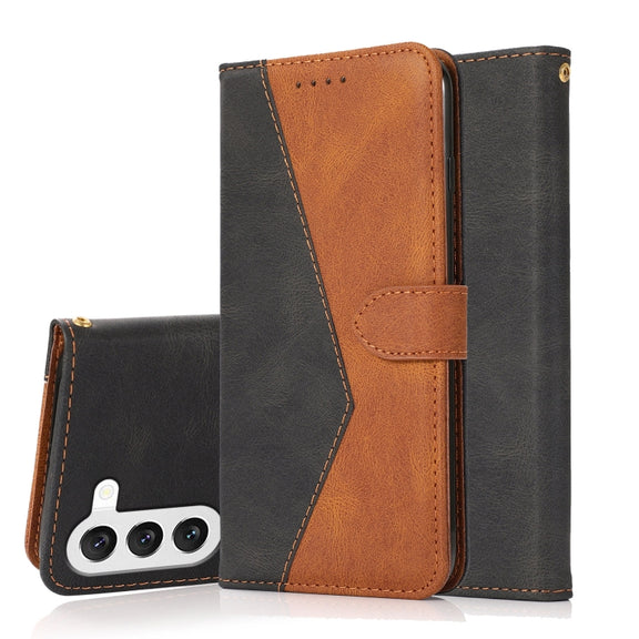 For Samsung Galaxy S25+ 5G Dual-color Stitching Leather Phone Case(Black Brown)