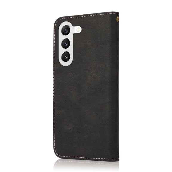 For Samsung Galaxy S25+ 5G Dual-color Stitching Leather Phone Case(Black Rose Gold)