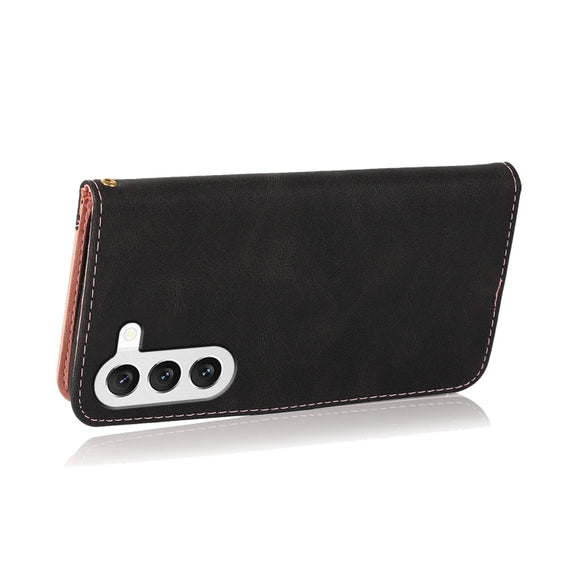 For Samsung Galaxy S25+ 5G Dual-color Stitching Leather Phone Case(Black Rose Gold)