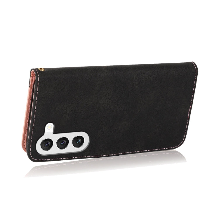 For Samsung Galaxy S25+ 5G Dual-color Stitching Leather Phone Case(Black Rose Gold)