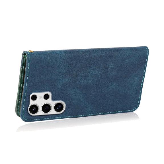 For Samsung Galaxy S25 Ultra 5G Dual-color Stitching Leather Phone Case(Blue Green)