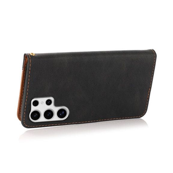 For Samsung Galaxy S25 Ultra 5G Dual-color Stitching Leather Phone Case(Black Brown)