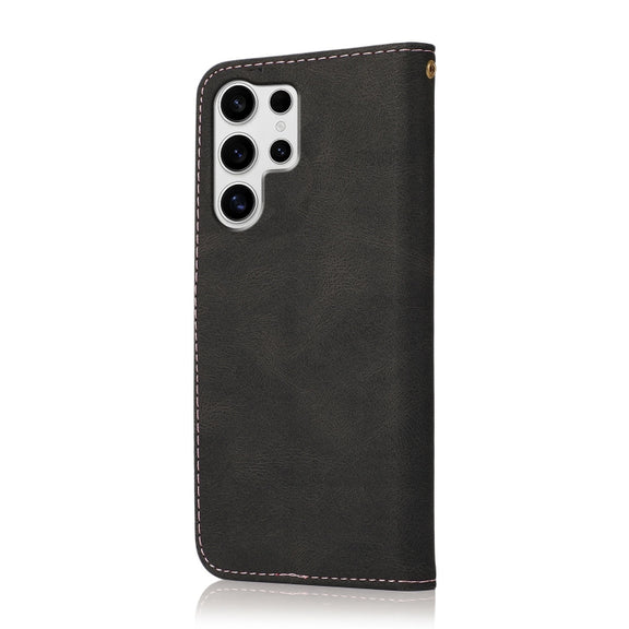 For Samsung Galaxy S25 Ultra 5G Dual-color Stitching Leather Phone Case(Black Rose Gold)