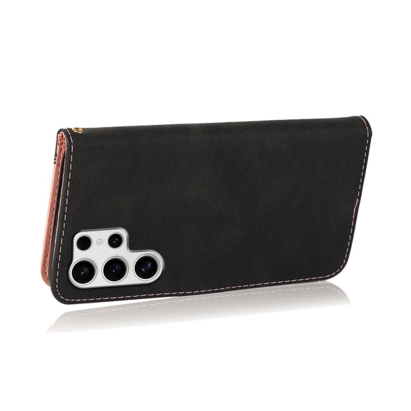 For Samsung Galaxy S25 Ultra 5G Dual-color Stitching Leather Phone Case(Black Rose Gold)