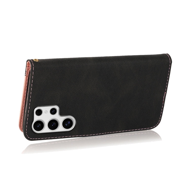 For Samsung Galaxy S25 Ultra 5G Dual-color Stitching Leather Phone Case(Black Rose Gold)