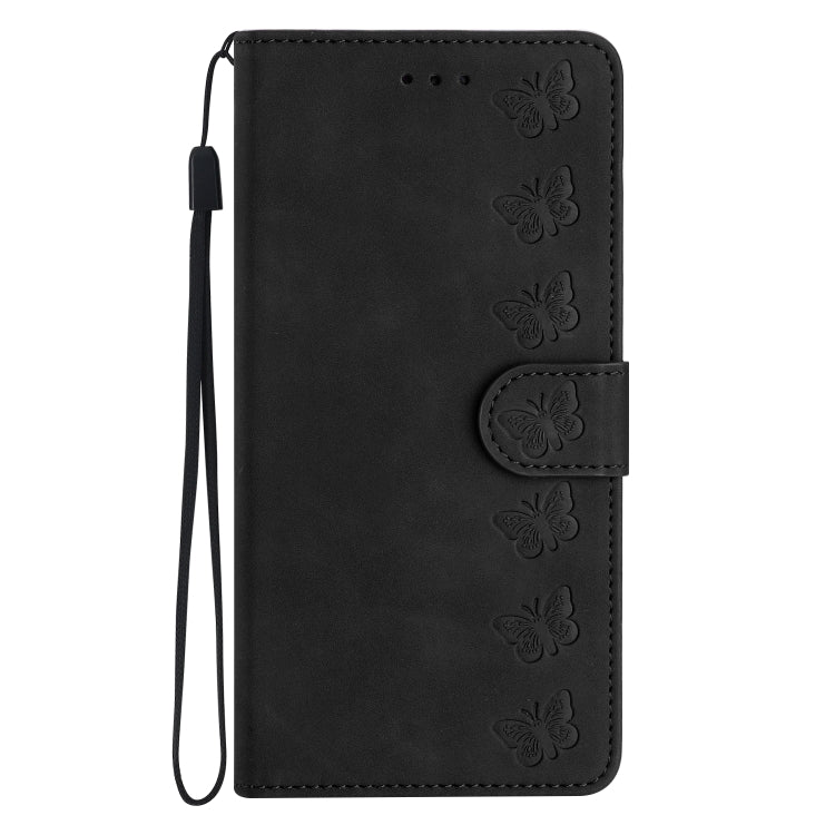 For Samsung Galaxy S25 5G Seven Butterflies Embossed Leather Phone Case(Black)