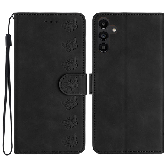 For Samsung Galaxy S25 5G Seven Butterflies Embossed Leather Phone Case(Black)